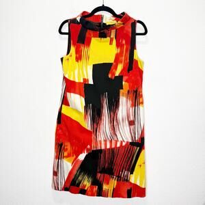 SoCa St. John Abstract Watercolor Art Mock Neck Sheath Dress Fitted
